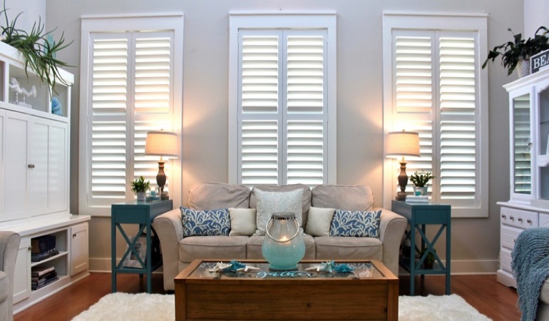 Washington DC designer home with faux wood shutters 